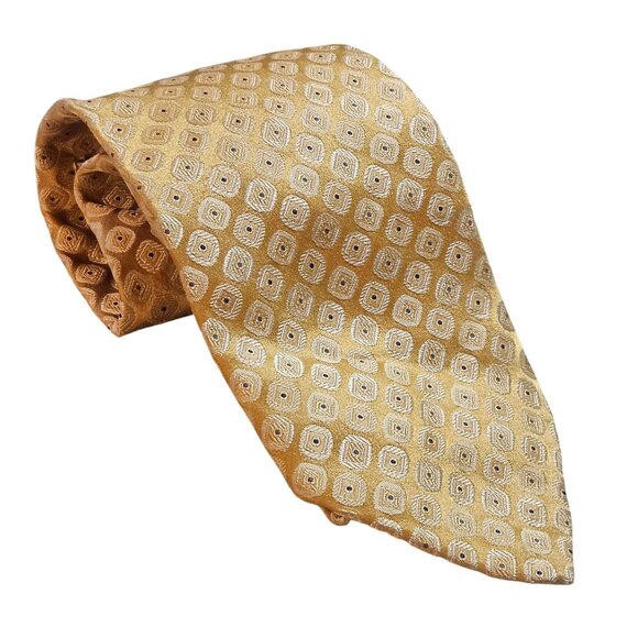 City Of London Gold Geometric Pattern Mens Necktie 100% Silk Business Court Core - Picture 11 of 11